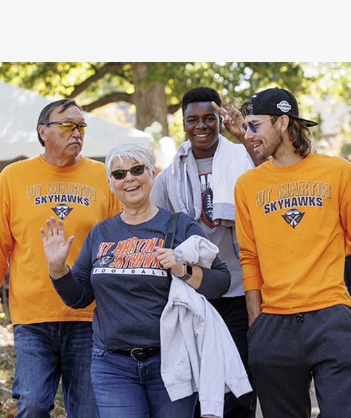 Group of people wearing Skyhawk shirts