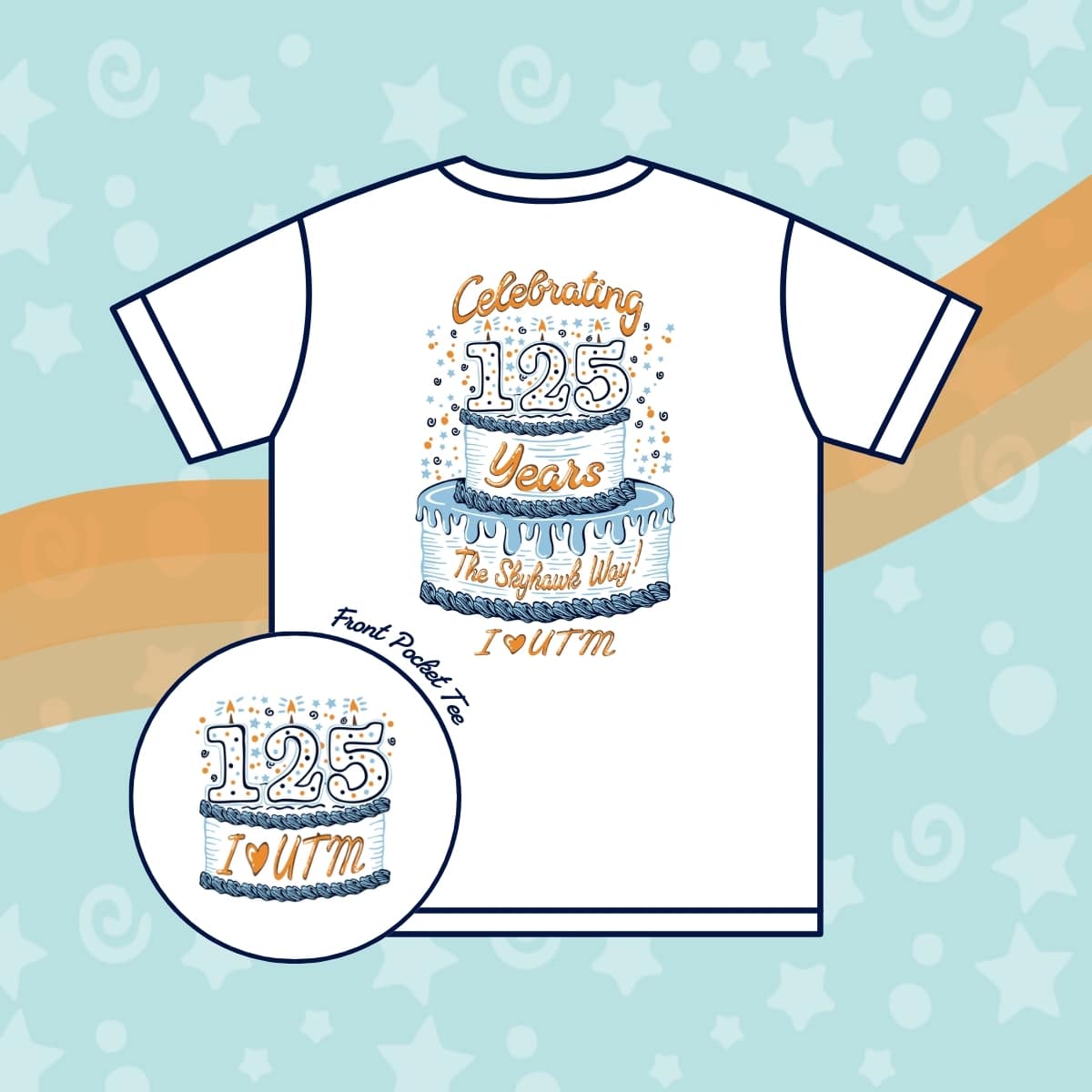 Tshirt design of UTM birthday cake