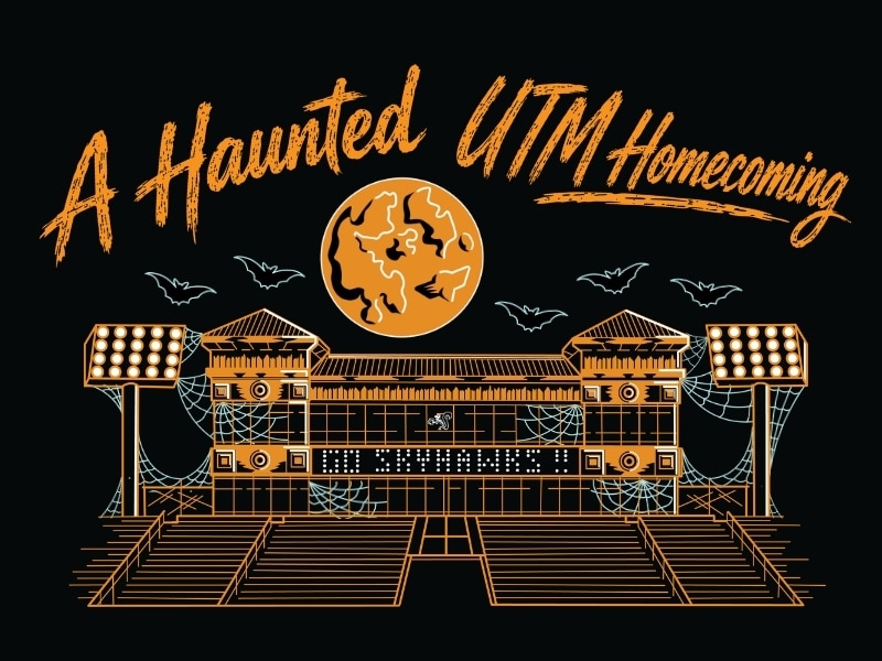Artwork for A Haunted UTM Homecoming apparel.